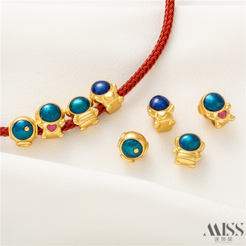 越南沙金绿蓝色头盔爱心宇航员大孔隔珠diy手工编织手链项链配件