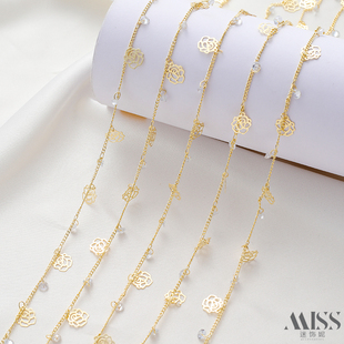 14K包金镂空玫瑰+锆石水钻扁O链手工链条保色diy手链项链饰品配件