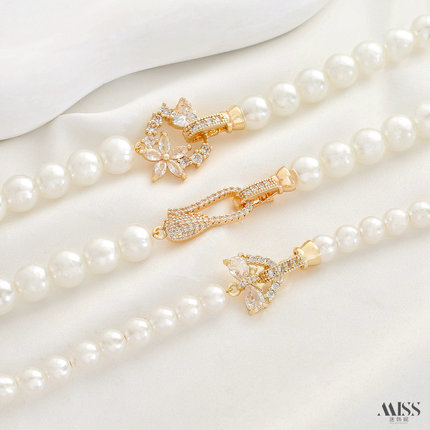 14K包金保色满锆小蝌蚪蝴蝶结桃心花环收尾连接扣diy手链项链配件