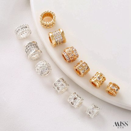 14K包金保色银色镶嵌锆石隔珠转运珠路路通diy手链项链串饰品配件