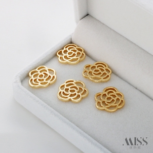 14K保色金镂空茶花玫瑰花片垫片隔片diy手工手链项链耳吊饰品配件