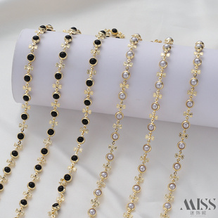 14K包金链条保色滚动黑色贝珠蝴蝶结手工diy配件手链项链耳饰饰链