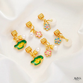 景泰蓝烧蓝珐琅彩18K保色荷叶桃花珍珠吊坠diy手链项链串饰品配件