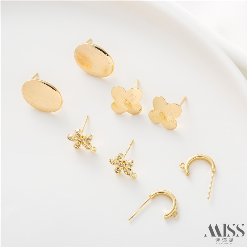 保色18K浅金椭圆拉丝耳针C形带环耳钉镶锆石个性diy手工耳饰配件,饰品/流行首饰/时尚饰品新,其他DIY饰品配件,淘宝优惠券,粉丝福利购,淘宝优惠卷