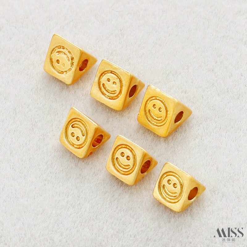 18K包金保色哑金三角形笑脸隔珠散珠diy手工手链项链串珠饰品配件