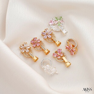 14K包金保色镀18K真金镶锆蝴蝶花收尾连接扣diy珍珠手链项链配件