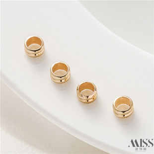 14K包金保色大孔双层螺纹管珠diy手工手串链编织皮绳固定饰品配件