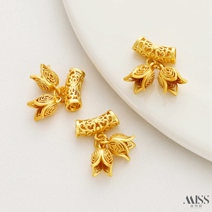 古法哑金保色镂空弯管带两花苞隔珠吊坠diy手链项链串珠饰品配件