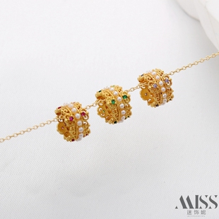 18K包金保色哑金镶贝珠锆石大孔珠转运珠diy手工跑圈花环饰品配件