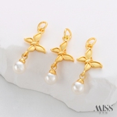 18K包金哑金古法金蝴蝶吊珠吊坠diy手工珍珠项链手链挂件饰品配件