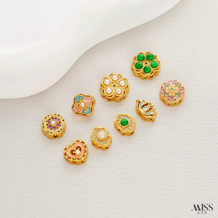 沙金保色莲花如意桃心莲蓬心四叶草隔珠diy手工手链项链饰品配件