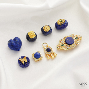 天然青金石屁桃爱心花朵蝴蝶隔珠枣珠吊球滴溜手牌diy首饰品配件