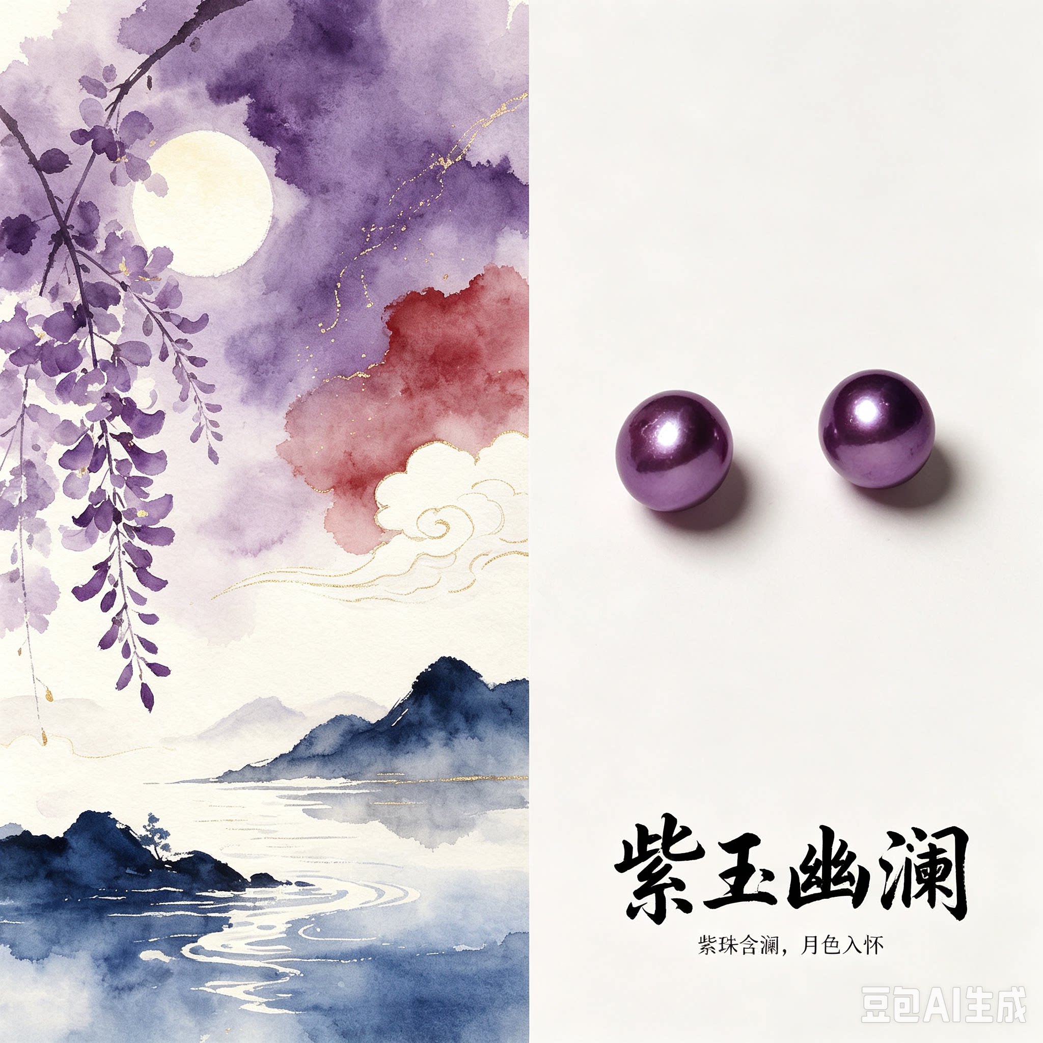 渊华珍珠手作 紫玉幽澜 深紫色耳饰