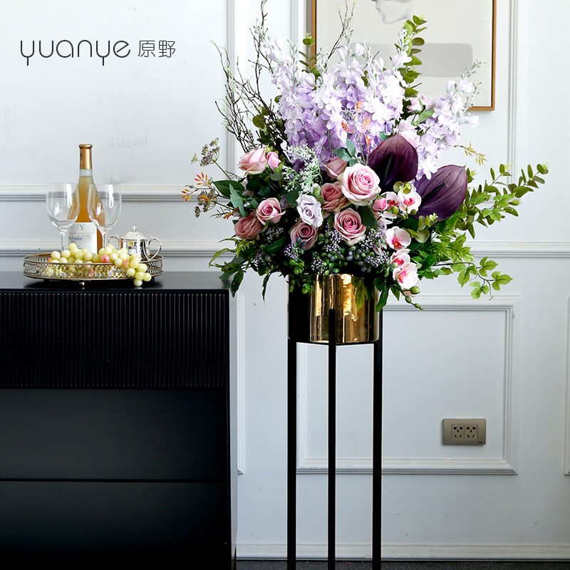 假花仿真花摆设客厅酒店商场落地花艺摆件高档金属架轻奢装饰插花
