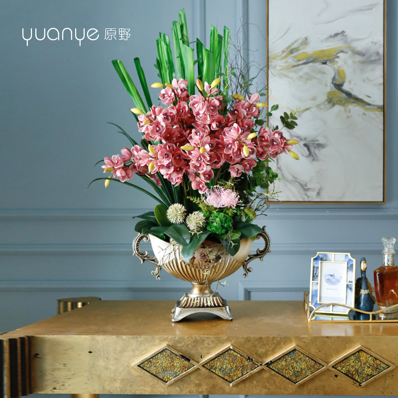 客厅轻奢高档客厅玄关摆设仿真花