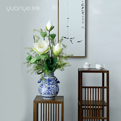 新中式高档仿真花假花客厅茶几