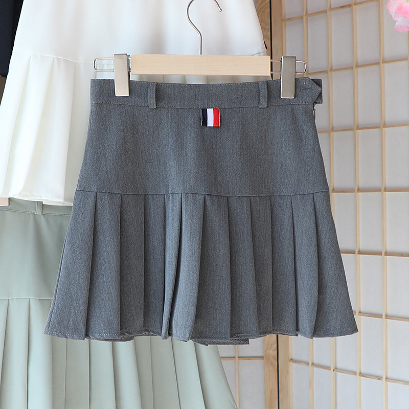 百褶裙女夏季高腰a字裙显瘦半身裙灰色西装面料春秋学院风短裙裤
