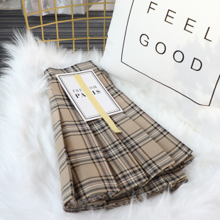 卡其色小个短裙格子百褶裙女夏季 高腰a字显瘦春秋防走光半身裙裤