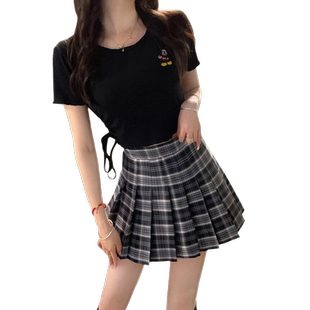 格子百褶裙半身裙女夏季韩系学院风短款高腰A字裙显瘦格纹短裙裤