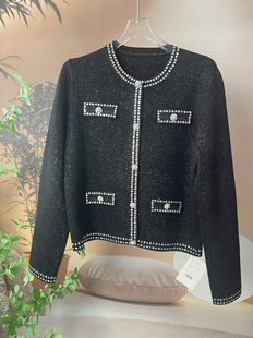 璀璨星河鎏霞系列小香风重工钉珠圆领针织开衫外套上衣修身连衣裙