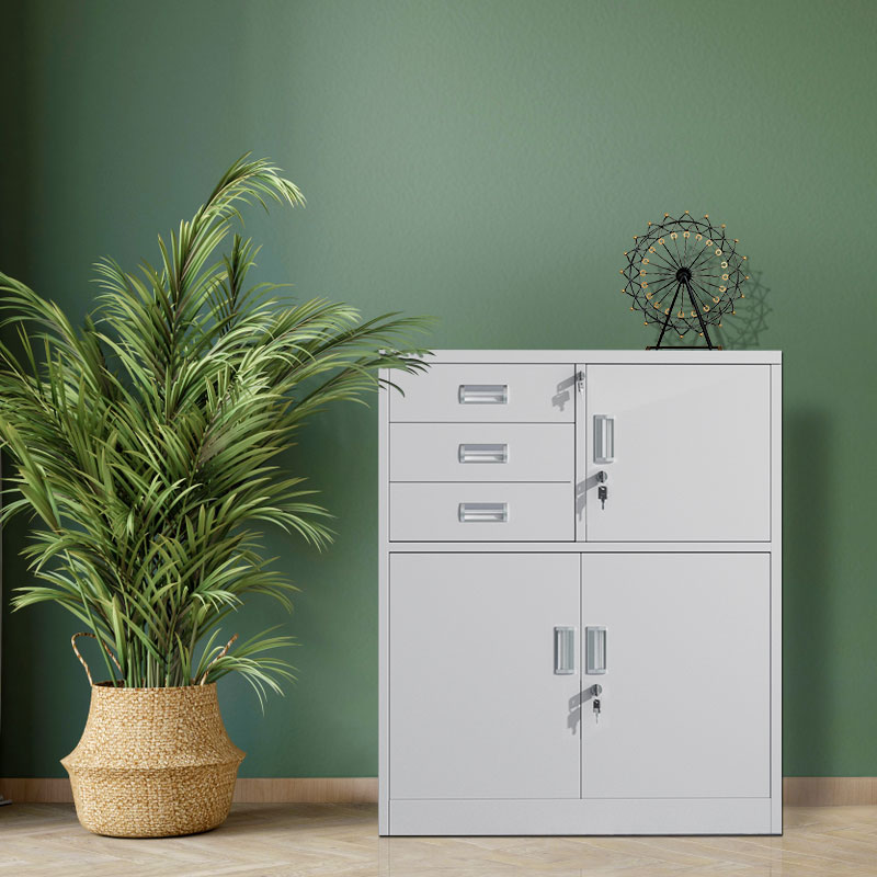 钢制办公室铁皮文件柜矮柜家用多抽储物抽屉柜带锁工具柜收纳柜子