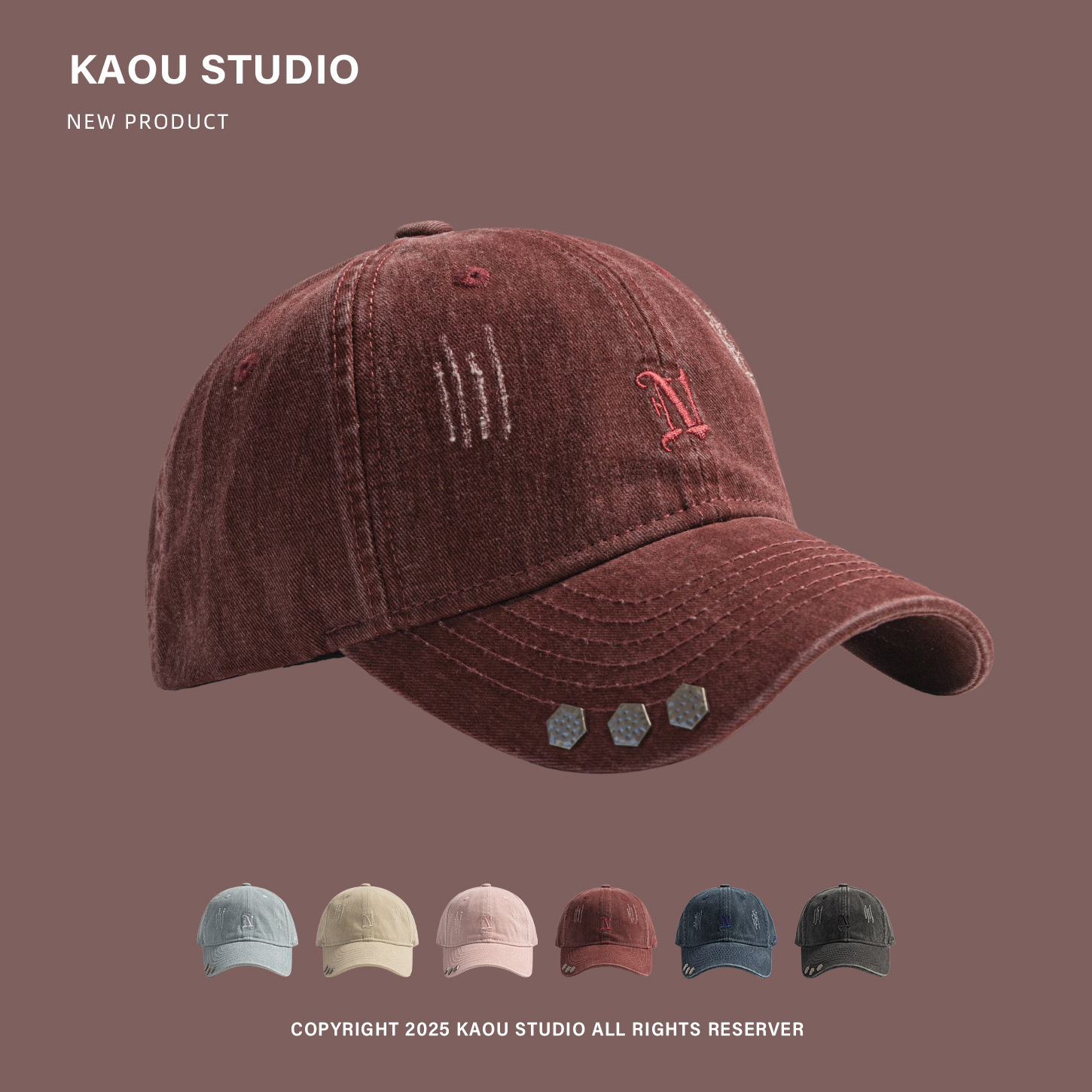 潮牌做旧美式鸭舌帽男女铆钉抓痕朋克嘻哈棒球帽亲子百搭时尚帽子