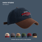 复古日系潮男刺绣鸭舌帽个性 拼色字母刺绣弯檐显脸小棒球帽子女