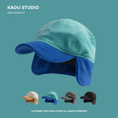 小众撞色摇粒绒护耳鸭舌帽男女日系保暖雷锋帽滑雪骑车飞行员帽冬