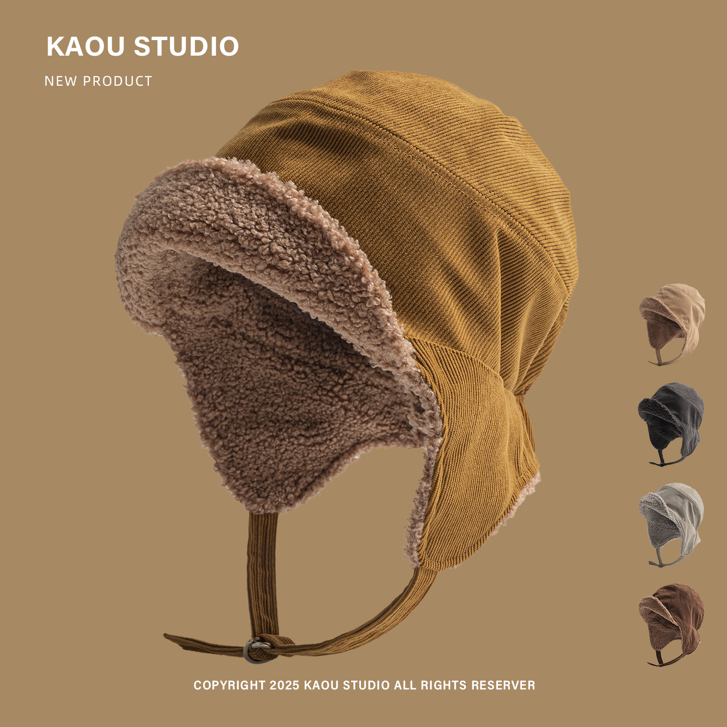 保暖凹造型百搭灯芯绒滑雪护耳帽