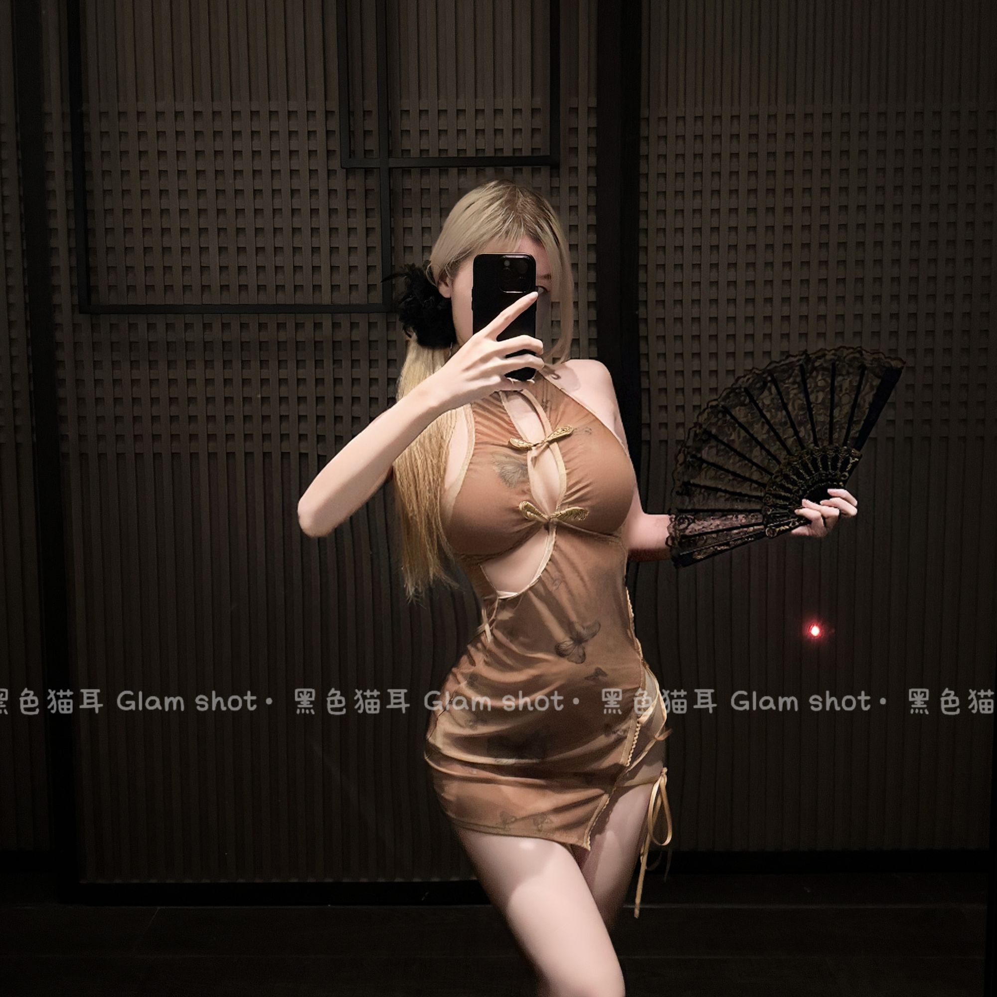 新中式镂空露背收腰绑带旗袍裙