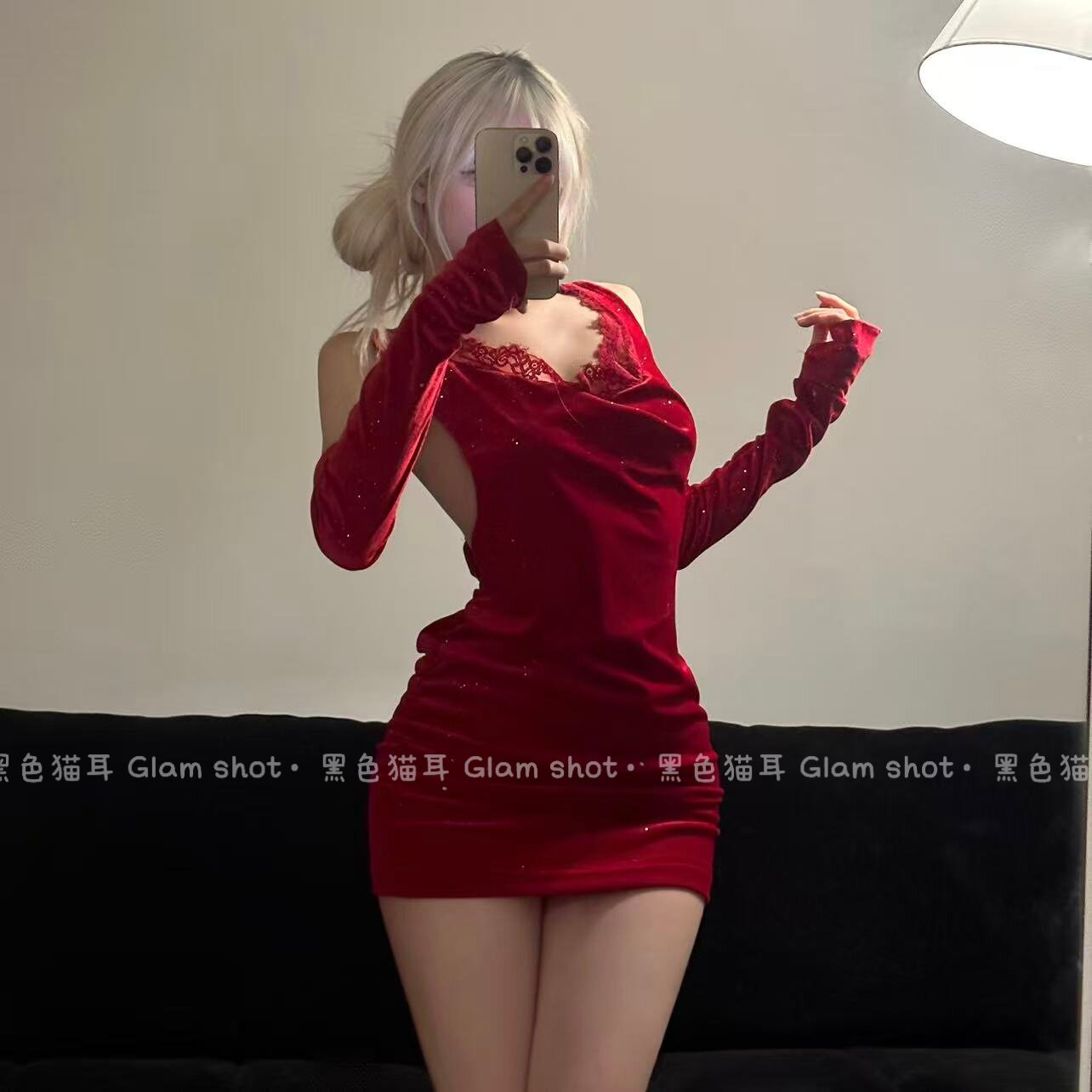 黑色猫耳：灼*原创红色战袍纯欲辣妹显瘦气质性感挂脖包臀连衣裙