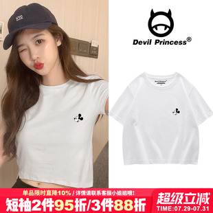 t恤女夏酷高腰露脐圆领短袖 露腰纯棉短款 bm风显瘦小个子短T恤上衣