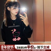 ulzzang小众超火卡通印花黑色卫衣女宽松显瘦重磅加绒加厚上衣潮