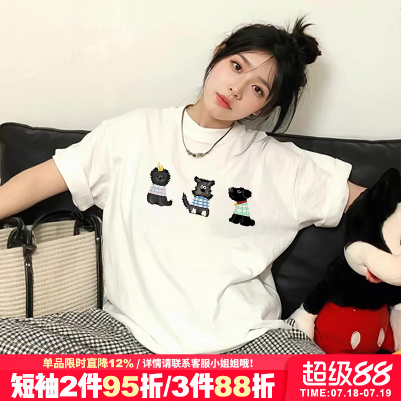 设计感超火卡通狗狗印花短袖女夏