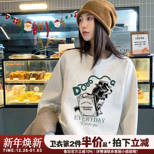 vintage慵懒风宽松休闲花灰色卫衣女2025秋季 设计感潮牌上衣 新款