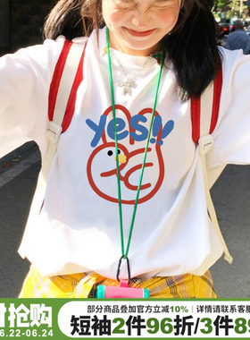 2026新款可爱风卡通印花白色短袖t恤女宽松百搭减龄设计感上衣夏
