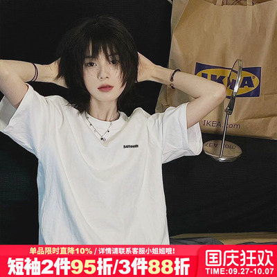 通勤风宽松百搭纯棉短袖t恤女