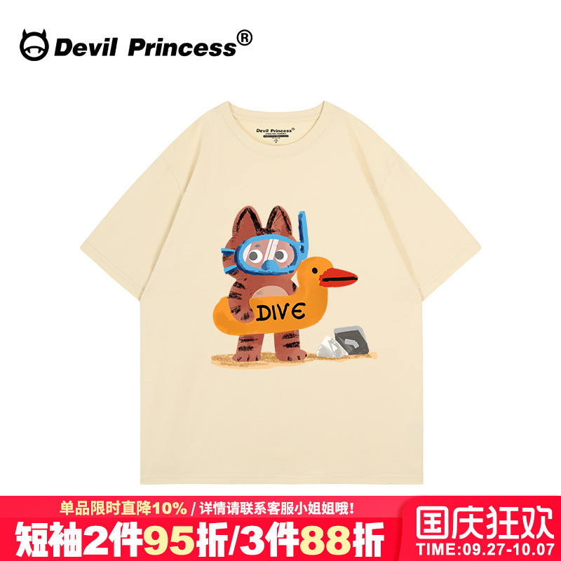 oversize复古风猫咪印花半袖上衣