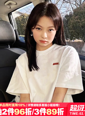 2025夏季新款设计感超火白色正肩t恤女短袖美式学院风宽松上衣潮