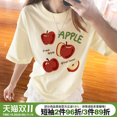 下衣失踪大版显瘦纯棉正肩短袖女