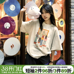 美式古着感大版宽松重磅浅卡其短袖t恤女2026夏季新款半袖上衣潮