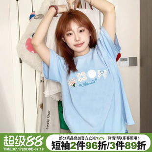 chic奶呼呼天蓝色短袖t恤女夏季新款森系减龄百搭纯棉半袖上衣潮