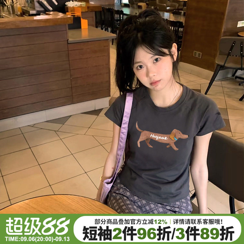 古着感通勤风纯棉短款半袖上衣夏图片
