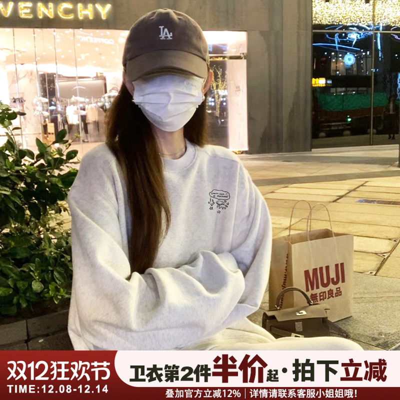 简约风日常通勤百搭花灰色卫衣女