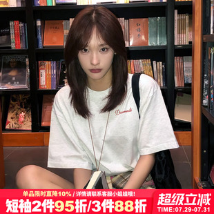 2025夏季 t恤女宽松百搭纯棉上衣 新款 设计感简约风百搭花灰色短袖