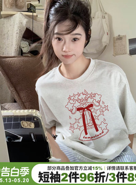 韩系简约风休闲百搭花灰色短袖t恤女2026夏季新款设计感纯棉上衣