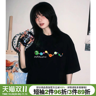 设计感卡通潮牌黑色短袖t恤女2026蛇年限定款bf宽松大版正肩上衣