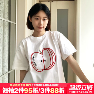 2025新款 简约风设计感百搭休闲白色正肩t恤女短袖 宽松正肩上衣夏