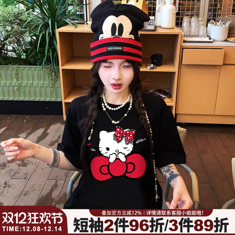 chic学院风百搭纯棉黑色短袖女夏