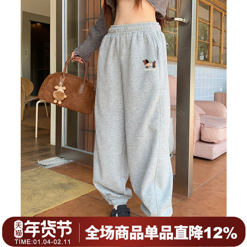 chic学院风腊肠狗印花休闲束脚卫裤女秋冬新款宽松加绒加厚裤子潮,女装/女士精品,卫裤,淘宝优惠券,粉丝福利购,淘宝优惠卷